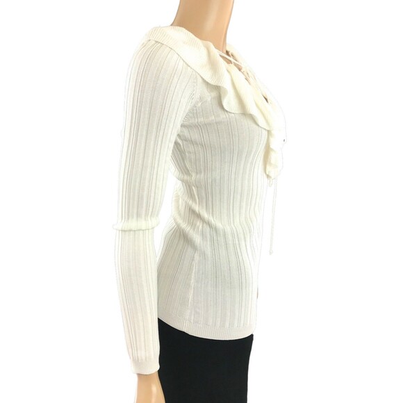 Intermix Petite XS 'Mika' Ivory White Lace-Up Knit Top Viscose Long Sleeves - Picture 3 of 6